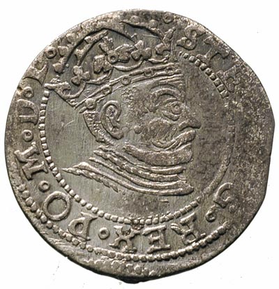 grosz 1581, Ryga, herb miasta rozdziela pełną datę, Gerbaszewski 3.4, moneta wybita z końca blachy