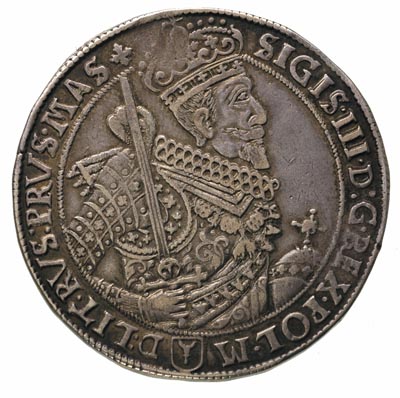 talar 1628, Bydgoszcz, odmiana z herbem podskarbiego pod popiersiem króla, 28.67 g, Dav. 4315, T. 6, patyna