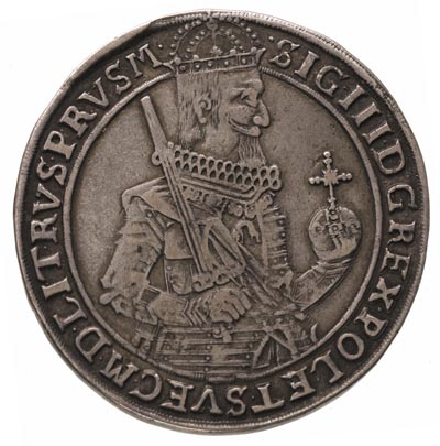 talar 1630, Toruń, odmiana z literami I - I po bokach herbu miasta, 28.27 g, Dav. 4371, T. 30, rzadki, patyna