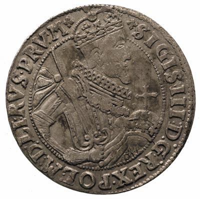 ort 1623, Bydgoszcz, wąska głowa króla,  w koronie nad tarczą herbową dwa krzyżyki, ciekawa odmiana w tarczy herbowej brak poprzeczki, patyna