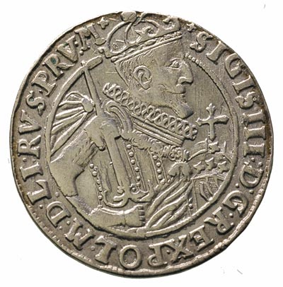 ort 1623, Bydgoszcz, szeroka głowa króla, korona nad tarczą herbową bez krzyżyków i rozet