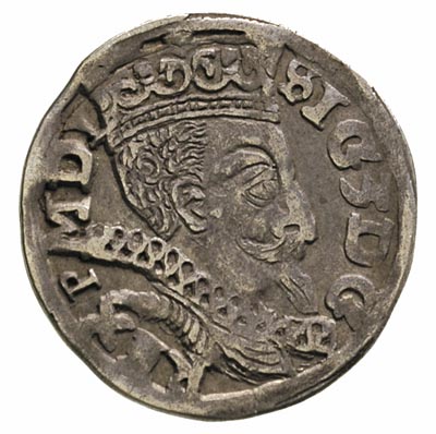 trojak 1597, Lublin, rzadsza odmiana z monogramem MR, Iger L.97.25.b R1, patyna