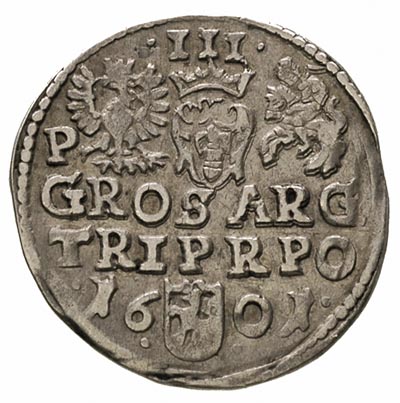 trojak 1601, Poznań, litera P obok Orła, Iger P.01.2.a