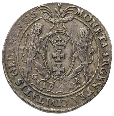 talar 1649, Gdańsk, 28.81 g, odmiana z małą głową króla i napisem GEDANENSIS, Dav. 4358, T. 7, egzemplarz okazowy, piękna stara patyna