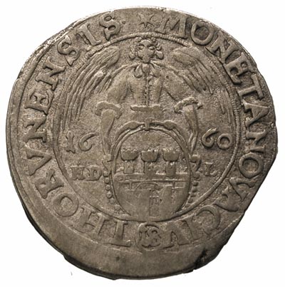 ort 1660, Toruń, T. 3, moneta wybita z krawędzi blachy, patyna