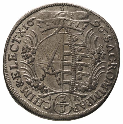 2/3 talara (gulden) 1696, Drezno, Merseb. 1380, Dav. 817, moneta przyszłego króla Polski, ładnie zachowany egzemplarz