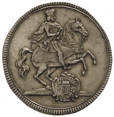 półtalar wikariacki 1711, Drezno, Aw: Dwa stoły z insygniami, Rw: Król na koniu, Merseb. 1491, Kohl 441, ładnie zachowany egzemplarz