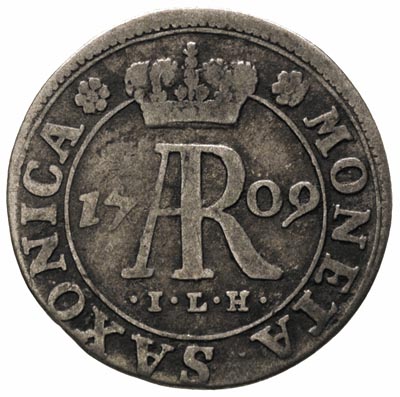 1/24 talara 1709, Drezno, Merseb. 1621, rzadszy typ monety z monogramem, patyna