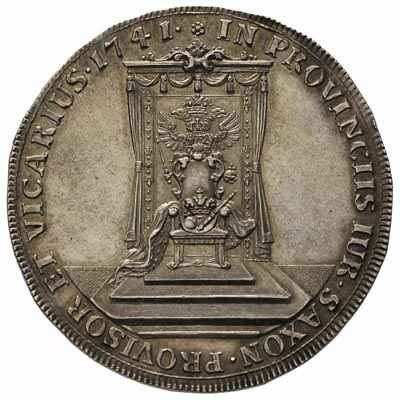 talar wikariacki 1741, Drezno, Aw: Król na koniu, Rw: Tron, Schnee 1032, Dav. 2669, patyna