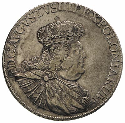 talar 1755, Lipsk, 28.93 g, Schnee 1037, Aw:typ B, Rw: typ 3, Dav. 1617, moneta z dużym blaskiem menniczym, patyna