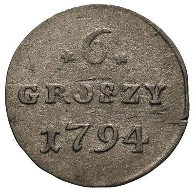 6 groszy 1794, Warszawa, Plage 207, wada krążka, patyna