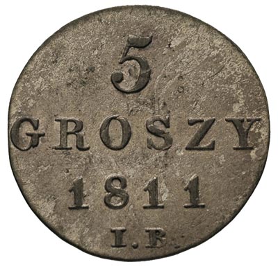 5 groszy 1811 I.B., Warszawa, Plage 96, moneta przebita z 1/24 talara pruskiego, patyna