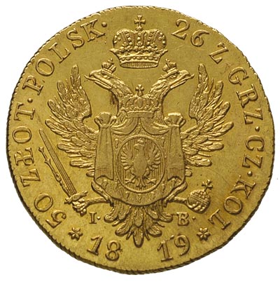 50 złotych 1819, Warszawa, złoto 9.79 g, Plage 3, Bitkin 806 R1, Fr. 105, rzadkie i ładnie zachowane