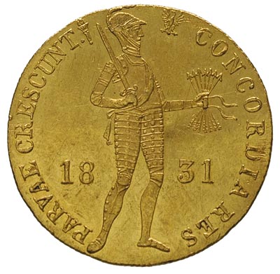 dukat 1831, Warszawa, odmiana z kropką przed pochodnią, złoto 3.49 g, Plage 269, Fr. 114, drobne rysy, gięty