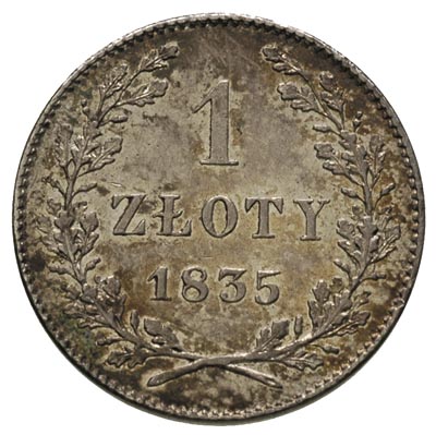1 złoty 1835, Wiedeń, Plage 294, pięknie zachowany egzemplarz z delikatną patyną