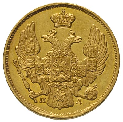3 ruble = 20 złotych 1837, Petersburg, złoto 3.91 g, Plage 305, Bitkin 1078 R, Fr. 111, patyna