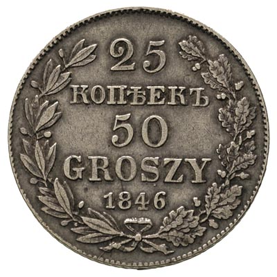 25 kopiejek = 50 groszy 1846, Warszawa, Plage 385, Bitkin 1152, patyna