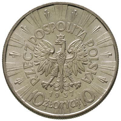 10 złotych 1937, Warszawa, Józef Piłsudski, Parchimowicz 124.d, bardzo ładne