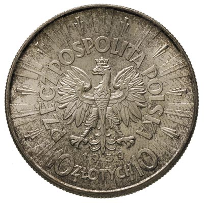 10 złotych 1939, Warszawa, Józef Piłsudski, Parchimowicz 124.f, wyszukany, idealny egzemplarz, piękna patyna