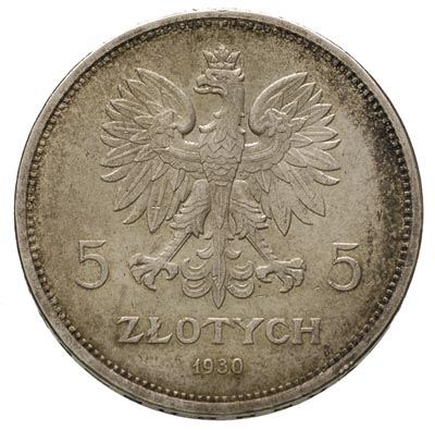 5 złotych 1930, Warszawa, Sztandar, Parchimowicz115.a, piękny egzemplarz, patyna