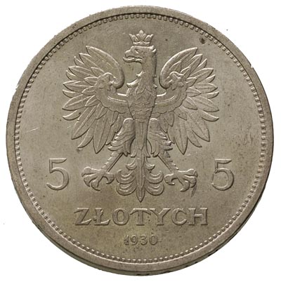 5 złotych 1930, Warszawa, Sztandar, Parchimowicz 115.a, bardzo ładne
