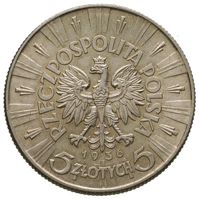 5 złotych 1936, Warszawa, Józef Piłsudski, Parchimowicz 118.c, bardzo ladne