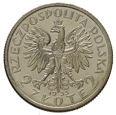 2 złote 1933, Warszawa, Głowa Kobiety, Parchimowicz 110.b, piękne
