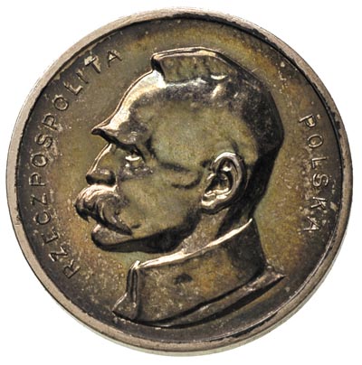 100 marek (bez nazwy nominału) 1922, Józef Piłsudski, srebro 8.76 g, Parchimowicz P-166.e, nakład 50 sztuk, piękna i efektowna moneta z wielokolorową patyną