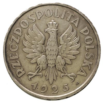 5 złotych 1925, Konstytucja 81 perełek, srebro 25.02 g, Parchimowicz 113.b, nakład 1.000 sztuk, jedna z najładniejszych polskich monet okresu międzywojennego, delikatna patyna