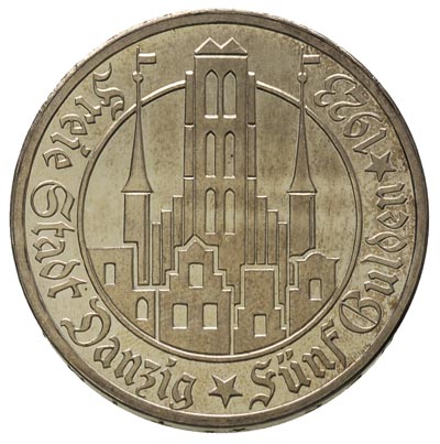 5 guldenów 1923, Utrecht, Kościół Marii Panny, Parchimowicz 65.c, moneta wybita stemplem lustrzanym, rzadka