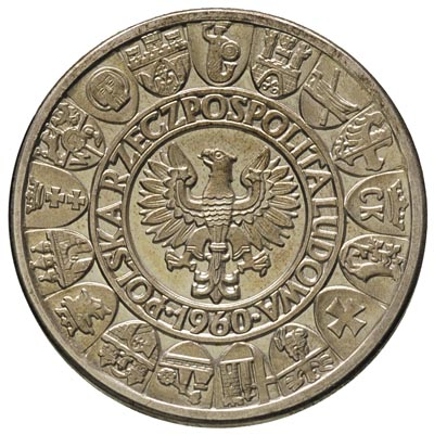 100 złotych 1960, Mieszko i Dąbrówka, na rewersie wypukły napis PRÓBA, srebro \750\" 20