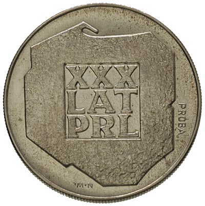 200 złotych 1974, XXX LAT PRL, na rewersie wypukły napis PRÓBA, srebro, 14.50 g, Parchimowicz P-417.b, nakład 20 sztuk, rzadkie