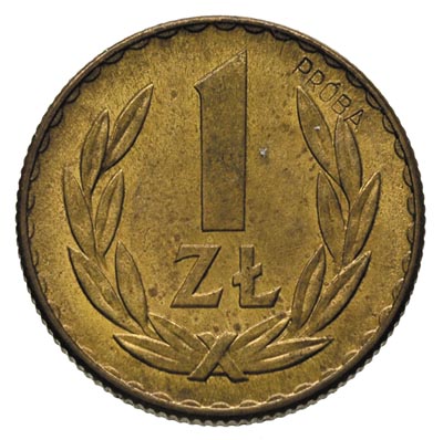1 złoty 1957, na rewersie wklęsły napis PRÓBA, mosiądz, 6.72 g, Parchimowicz P-216.b, nakład 100 sztuk, rzadka