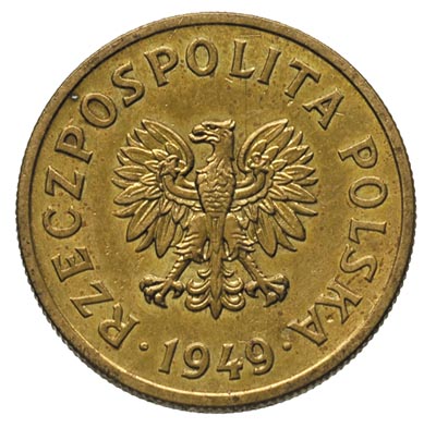 50 groszy 1949, na rewersie wklęsły napis PRÓBA, mosiądz 4.87 g, Parchimowicz P- 209.b, nakład 100 sztuk