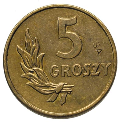 5 groszy 1949, na rewersie wklęsły napis PRÓBA, mosiądz 3.88 g, Parchimowicz P-203.d, nakład 100 sztuk