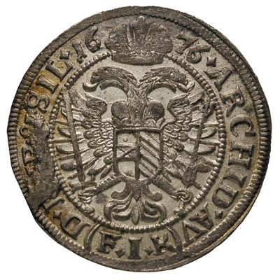 VI krajcarów 1676, Opole, F.u.S. 652, wybity nieco uszkodzonym stemplem, ale piękny egzemplarz, patyna