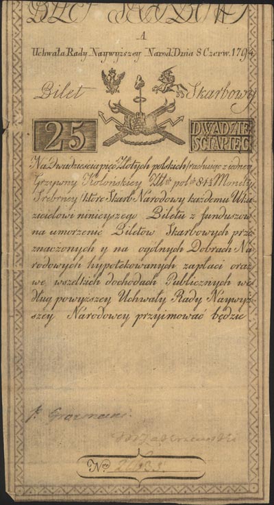 25 złotych 8.06.1794, seria A, Miłczak A3, Lucow 24 (R2)
