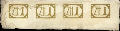 kompletny pasek z dolnej części arkusza papieru czerpanego-prążkowanego do druku biletów 1 złoty z 1794 r., z widocznymi czterema zabezpieczeniami biletów. Potwierdza on że banknoty 1 złotowe były drukowane na arkuszu po 24 sztuki (4 poziomo i 6 pionowo). Prawdopodobnie unikat, dotychczas znane były egzemplarze pojedyńcze, np. w Kolekcji Lucow poz. 42 (R7)
