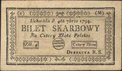 4 złote polskie 4.09.1794, seria 1-M, Miłczak A1