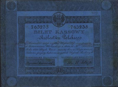 5 złotych 1824, podpisy: Bronikowski i Sta. H. Sołtyk, Miłczak A15a, Lucow 89 (R7), banknot po fachowej konserwacji, bardzo rzadki