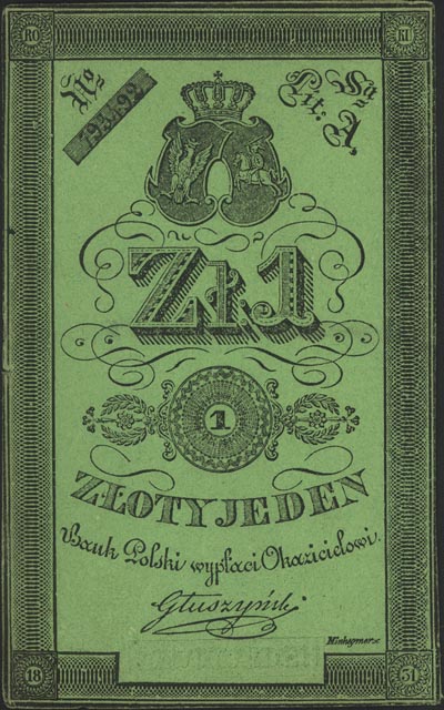 1 złoty 1831, podpis: Głuszyński, Miłczak A22, Lucow 133 (R4), podlepki na odwrocie, dość ładnie zachowany