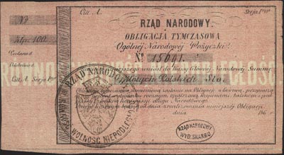 obligacja tymczasowa na 100 złotych 186., Moczydłowski S4, Lucow 210 (R2), na stronie odwrotnej notatki ołówkiem