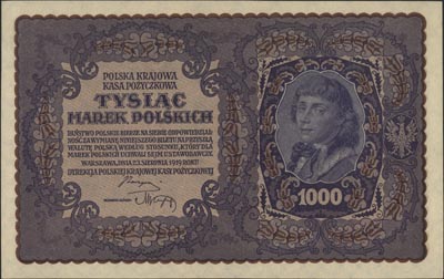1.000 marek polskich 23.08.1919, I seria M, Miłczak 29a, Lucow 403 (R2) ale nie notuje tej serii, wyśmienity egzemplarz