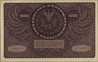1.000 marek polskich 23.08.1919, I seria DO, Miłczak 29b, Lucow 404 (R1) ale nie notuje tej serii, wyśmienite