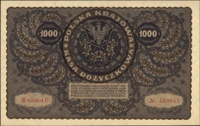 1.000 marek polskich 23.08.1919, III seria AU, Miłczak 29f, Lucow 408 (R1), wyśmienite