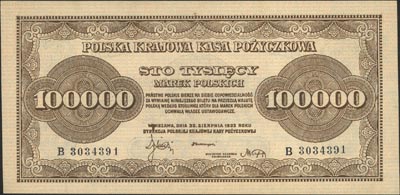 100.000 marek polskich 30.08.1923, seria B, Miłczak 35, Lucow 433 (R3), wyśmienity egzemplarz
