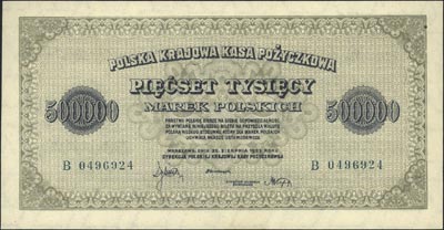 500.000 marek polskich 30.08.1923, seria B, numeracja 7-mio cyfrowa, Miłczak 36h, Lucow 439 (R4), wyśmienite