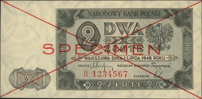 2 złote 1.07.1948, SPECIMEN, seria B 1234567, Mi