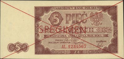 5 złotych 1.07.1948, SPECIMEN, seria AL 1234567, Miłczak 135b
