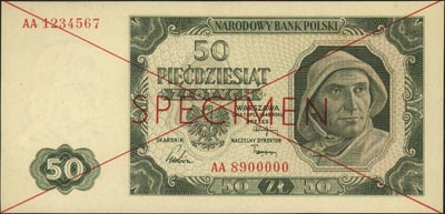 50 złotych 1.07.1948, seria AA 1234567 / AA 8900